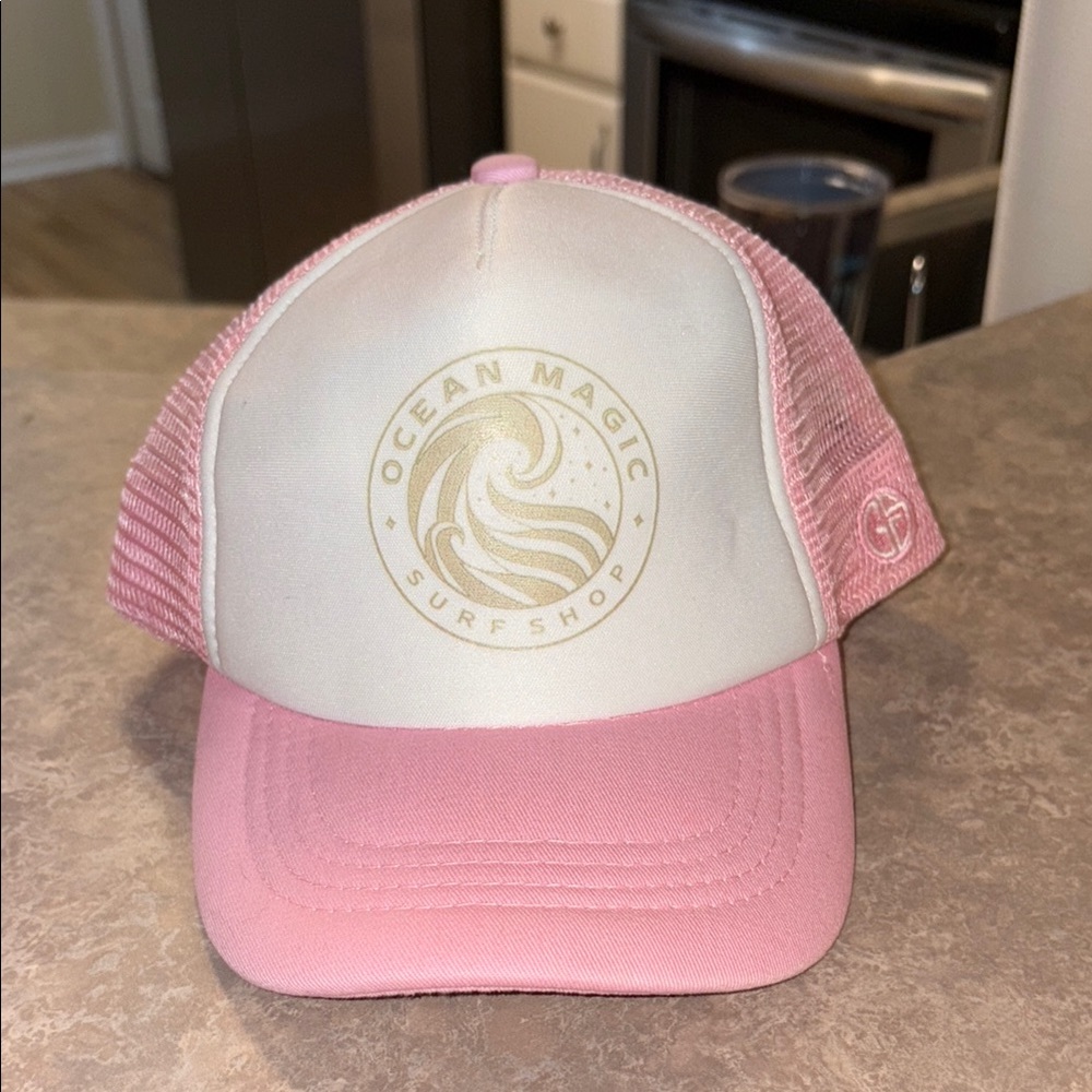 Ocean Magic Surfshop Pink and White Trucker Hat